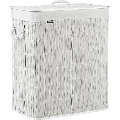 Cesto para la ropa sucia plegable con tapa forro extraíble de dos compartimentos de tela hecho a mano cuarto de baño 100l blanco crema Arraias