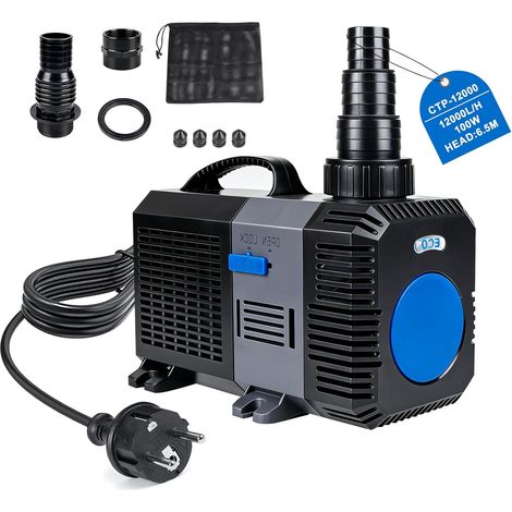 1 Pompe De Bassin 12000L/H 100W, Débit Réglable Pour Étang Koï, Fontaine Jardin, Filtration Eau Douce Et Salée