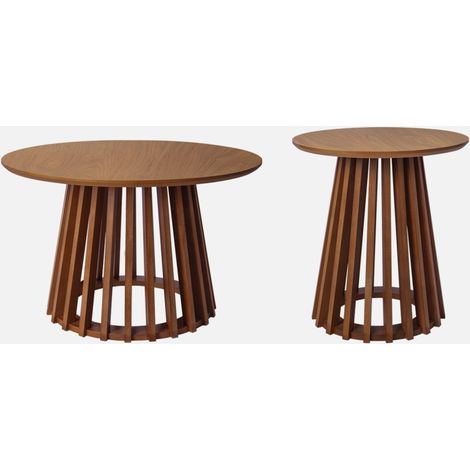 Set di 2 tavolini rotondi effetto legno, 40cm e 60cm