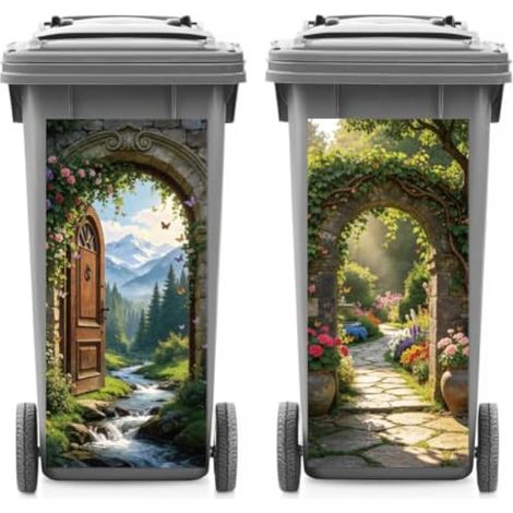 Lot de 2 couvercles de poubelle autocollants en forme d'arche de pierre (1/5)