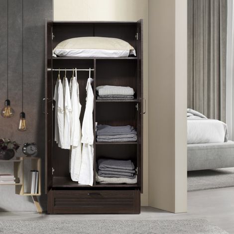 Kleiderschrank Finning 176x80x52 cm 4 Fächer Walnuss, dunkel [en.casa]