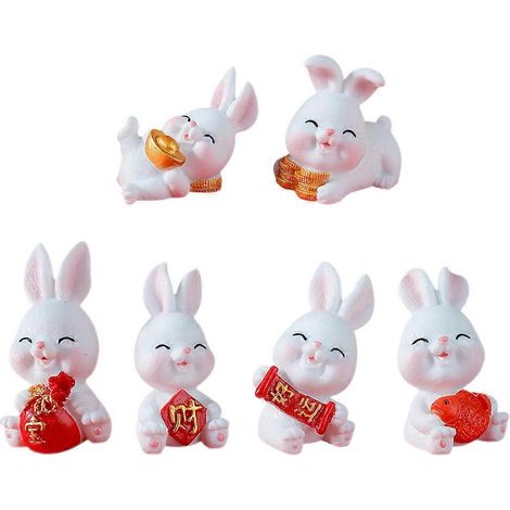 Lot de 6 figurines d'animaux pour la décoration de cupcakes : figurines miniatures de lapins, décorations de lapins, décorations pour bonsaïs, statues de lapins, mini ornements d'animaux-5.5X3CM