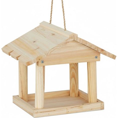 Niche à oiseaux suspendue — Conçue pour jardins et balcons — Petite mangeoire en pin naturel — 14 x 12 x 15,5 cm (1/5)