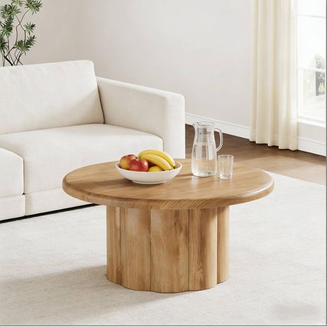 Table basse ronde avec pieds cannelés, en MDF marron (1/5)