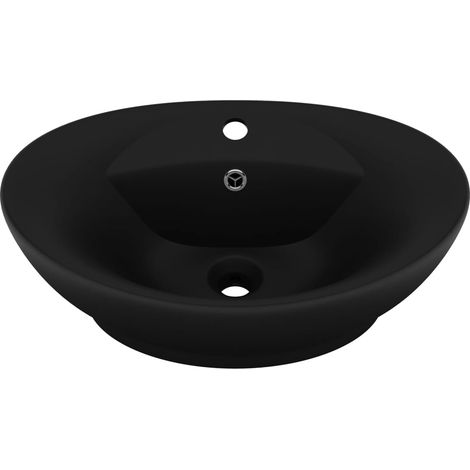 Lavabo ovale di lusso con troppopieno lavabo da appoggio lavabo da bagno vano per cosmetici 58,5x39 cm ceramica nera opaca 020002684