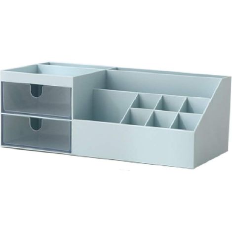 Boîte de rangement en plastique, boîte de rangement de rouge à lèvres (bleu)