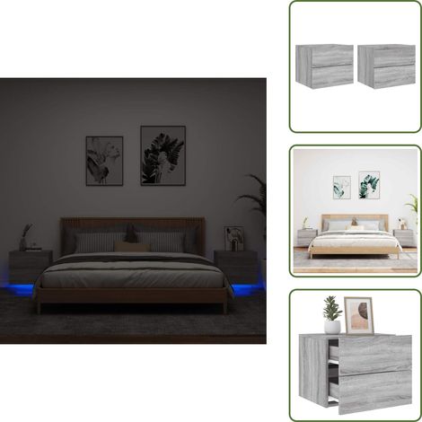 The Living Store Wand-Nachttische mit LED-Leuchten 2 Stk. Grau Sonoma - LED-Leuchten (1/5)