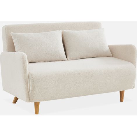Divano letto in bouclé con gambe in legno, 2 posti (1/5)