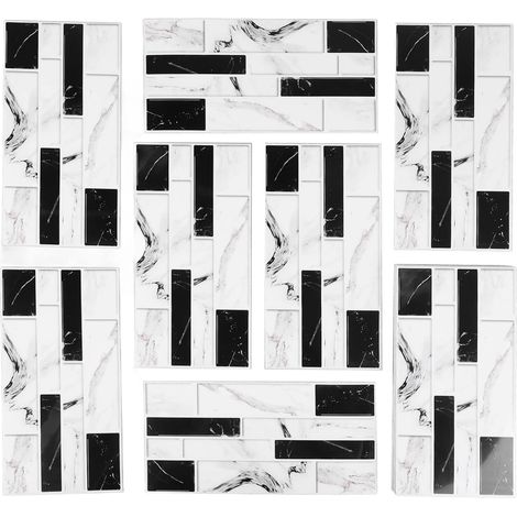 Carrelage De Papier Peint De Cuisine 27 Pièces, Auto-adhésif en PVC Résistant à l'usure Blanc Noir Fausse Brique pour la Maison Salle De Bain (1/5)