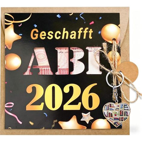 Coffret cadeau Abitur 2026 : Carte avec porte-clés & étiquette cadeau (1/5)