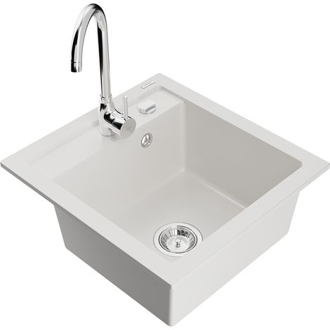 Mexen Vito lavello in granito a 1 vasca con miscelatore da cucina Telma, bianco - 6503-20-670200-00 (1/5)