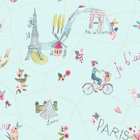 Arthouse Paris With Love Textured Glitter Shimmer Multi Duck Egg Kids Wallpaper (1/2)