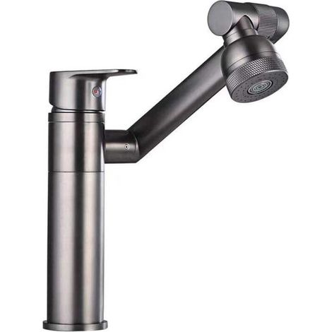 Robinet de lavabo haut, rotation à 360 degrés, robinet d'eau chaude et froide à un trou, avec tuyau d'arrivée d'eau, gris foncé (1/4)