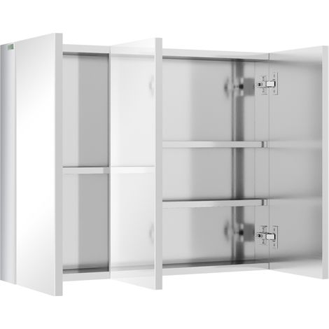 Badezimmer-Spiegelschrank, 3 Spiegeltüren, 5 Einlegeböden, silberfarbener Edelstahl, 70 x 12 x 55 cm
