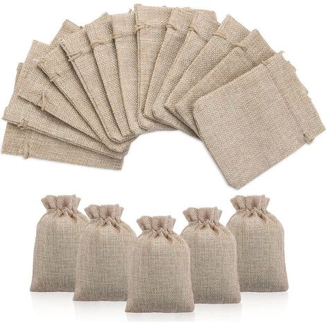 50pcs Jute Sac À Cordon Sachets En Jute Sacs Cadeau Avec Cordon, Pochettes Sachets En Lin Chanvre Pochon Tissu Pour Dragees Lavande Calendrier De L'avent Cadeau, 9x12cm (1/5)