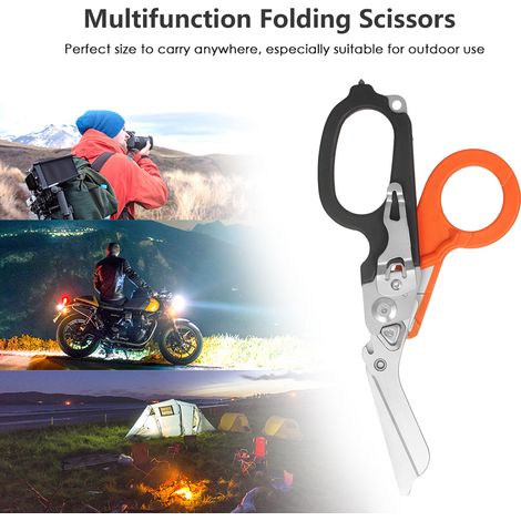 [JAMAIS UTILISÉ]Ciseaux multifonctions pliables 6 en 1 : ciseaux d'urgence, ciseaux de survie en extérieur, outils de réparation domestique, brise-vitre en carbure, clé pour bouteille d'oxygène, coupe