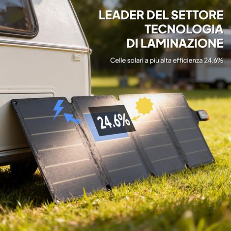 Chargeur solaire pliable 36W, sortie USB-C, étanche IP67, panneau en ETFE, gris. (1/5)