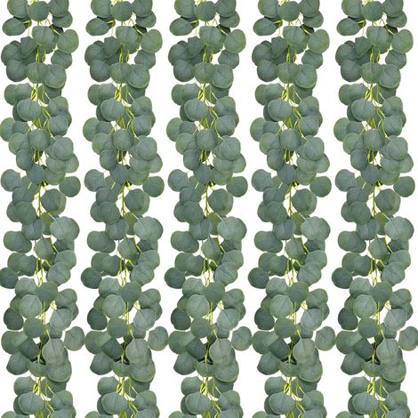 Lot de 5 guirlandes d'eucalyptus artificiel, feuillage vert, eucalyptus argenté artificiel, pour la décoration de mariage, de fête et de jardin. (1/5)