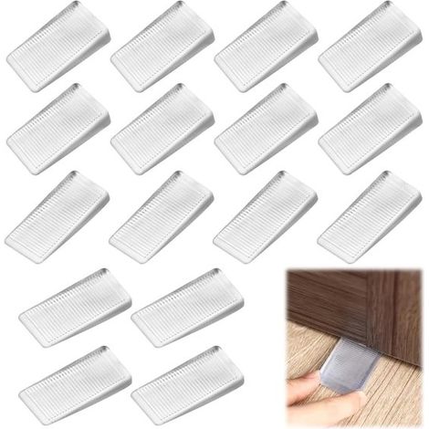 16 cuñas de plástico transparente，cuñas antideslizantes transparentes，cuñas de goma transparentes. Adecuadas para nivelar puertas (1/4)