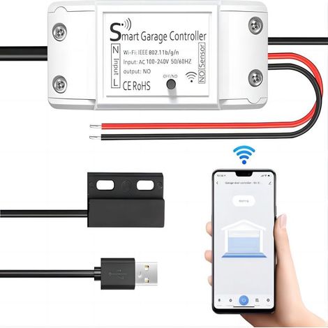Interrupteur de porte de garage intelligent WiFi compatible avec Google Home, contrôle à distance, minuterie et fonction de partage via application (1/5)