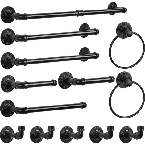 Set de 13 Accessoires de Salle de Bain Noirs en Tuyau Industriel (1/5)