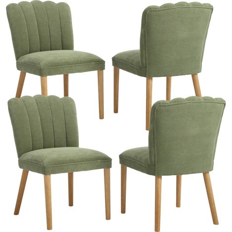 Wahson Lot de 4 Chaises de Salle à Manger en Chenille, Chaises de Cuisine Rembourrées avec Dossier Confortable pour Cuisine, Bureau, Chambre, Vert