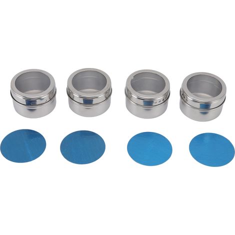 4 Pots à Épices Magnétiques en Acier Inoxydable avec Couvercles Transparents et Tamis (1/5)