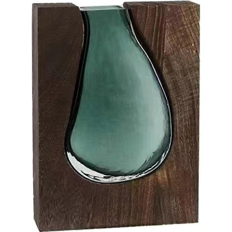 Composition florale en bouteille, vase en bois et verre, support hydroponique moderne, pot de fleurs transparent exquis, hébergement chez l'habitant B (1/5)