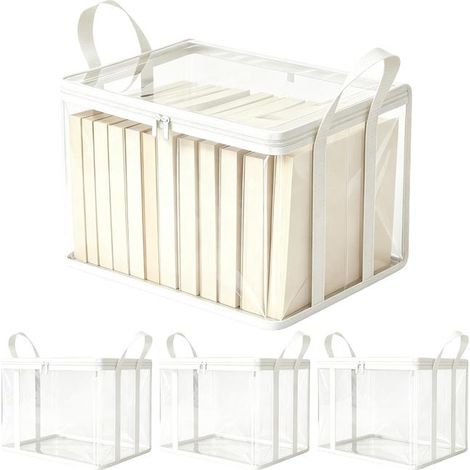 Juego de 4 bolsas de mudanza transparentes, reutilizables e impermeables, apilables y con tapa, para ropa, juguetes, zapatos, sábanas y mantas (1/5)