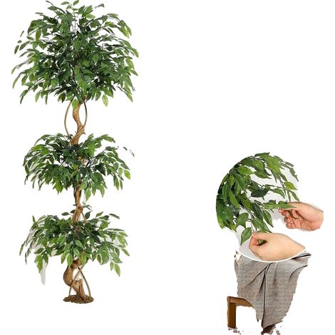 Ficus artificial, diseño de varios niveles, elegante decoración para el hogar, 183 cm (6 pies) (1/2)
