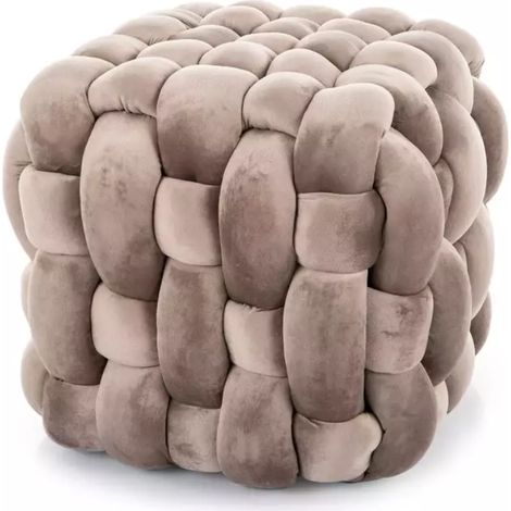 Pouf tressé en velours beige avec assise généreuse et structure carrée PROPULZ (1/3)