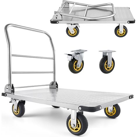 VEVOR Carro Plataforma Plegable de Acero 90 x 60 cm, Carretilla de Transporte Carga de 907,18 kg, Carrito Portaequipajes con Plataforma con Ruedas de 145 mm, para Tareas Domesticas, Almacen, Mudanza (1/5)