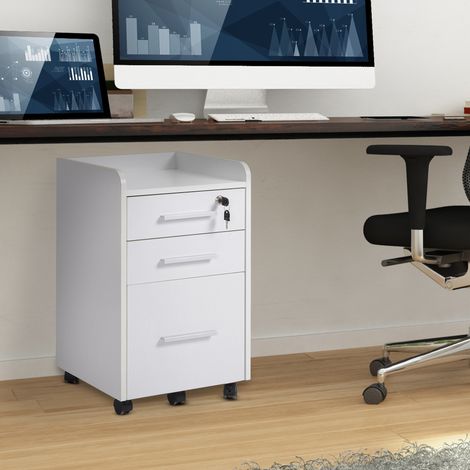 Classeur de bureau en bois blanc à 3 tiroirs. Clés incluses. (1/5)