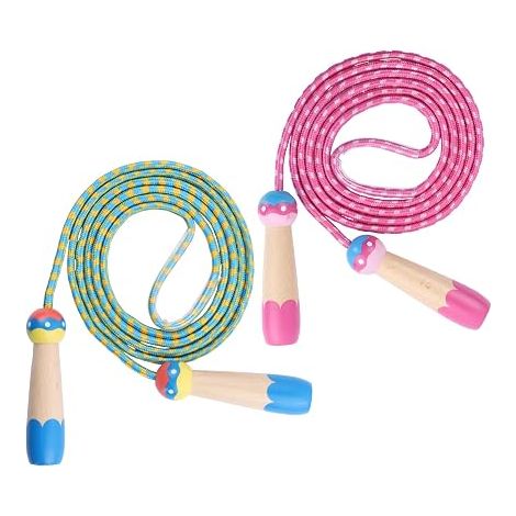 Skipping Rope 2.5 m Adjustable Wooden Handle Tube 15 cm Sports Fitness Rope Blue Pink (1/5)