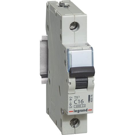 Interrupteur automatique magnétique thermique, 1P, 16 A, courbe C, 6 kA, 1 module, TX3