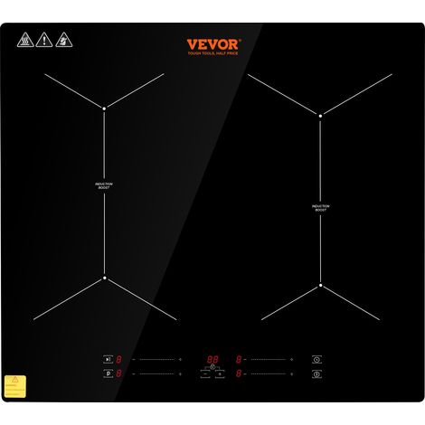 VEVOR Plaque a Induction 4 Feux 6800 W Table de Cuisson Encastrable 61 cm Plaque de Cuisson Electrique en Vitroceramique Portable Minuteur Touche Tactile Anti-Debordement 9 Niveaux de Reglage Cuisine