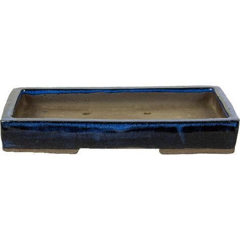 Vaso per bonsai rettangolare in gres smaltato blu 21x12,5x2 cm - 2838a