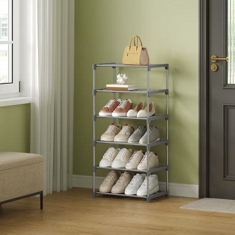 WOLTU Schuhregal 6 Ebenen Schuhablage schmal offener Schuhaufbewahrung, für 12 Paar Schuhe, 42 x 88 x 30 cm, Grau