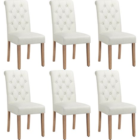 Yaheetech Lot de 6 Chaises de Salle à Manger avec Chêne Tissu Chaise de Salon Mobilier pour Bureau Cuisine Bar Réunion Hôtel 45,5 x 62 x 98,5cm Beige