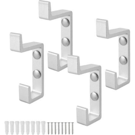 Ganchos de pared plateados, juego de 4 ganchos para baño, aluminio espacial reforzado, diseño de doble gancho, incluye tornillos, apto para baño, sala de estar y dormitorio. (1/5)