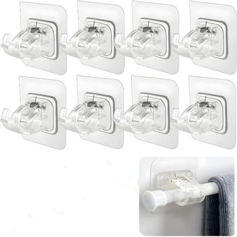 (Transparent)Support de tringle à rideau - Sans perçage - Lot de 8 - Transparent - Design élégant - Installation facile (1/4)