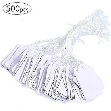 500 Stück unbeschriftete Preisschilder aus Kraftpapier mit angenähter Schnur – Hochwertige, beschreibbare Etiketten für Schmuck, Bekleidung und Einzelhandel Weiß 48 30 mm (1/5)