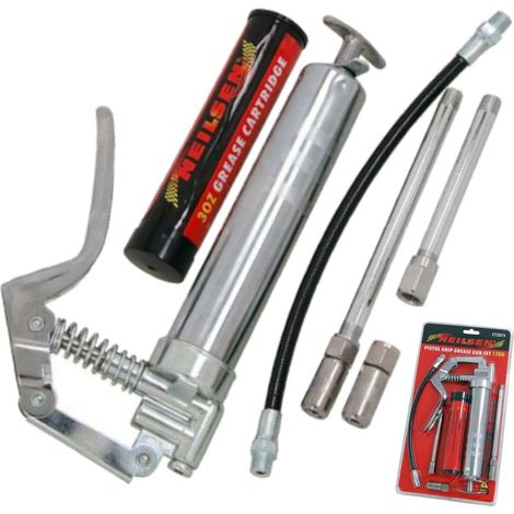 Neilsen Manual Grease Gun Lever Pistol Grip 120cc Cartridge Type Flexi Hose (1/2)