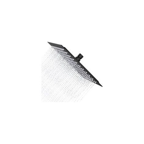 Schwarzer, quadratischer Duschkopf, 20 cm, aus kalkbeständigem Edelstahl A2 V2A. Universelles 1/2"-Gewinde, 360° drehbar. (1/5)