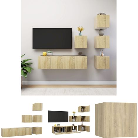 Schrankset - vidaXL 6-tlg. TV-Schrank-Set Sonoma-Eiche Holzwerkstoff - Wandmontage (1/5)