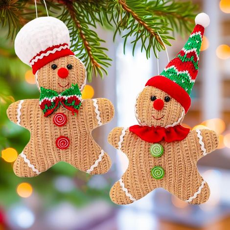 2 Pièces d'Ornements de Noël en Pain d'Épices, Décorations Bonhomme Pain d'Épices pour Sapin de Noël, Décorations Suspendues de Noël Cadeaux Souvenirs (1/4)