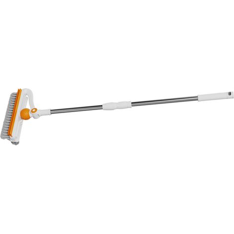 Brosse de sol à long manche pour nettoyer la terrasse, la salle de bain, le garage, la cuisine, simple, blanche (1/5)