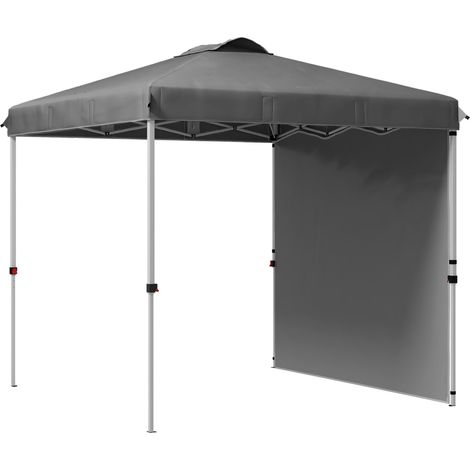 Tente de jardin pliante 2,5 x 2,5 m, hauteur réglable, protection UV, 1 paroi latérale et sacs de lestage, gris foncé