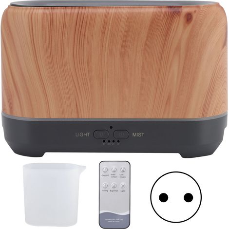 Diffuseur d'huiles essentielles 200ml avec télécommande, lampe LED flamme, brumisateur d'air USB 24V, adaptateur EU 100-240V, design ABS.
