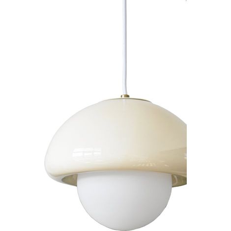 Lampada a sospensione in ceramica a forma di fungo Pop, attacco E27, colore vaniglia, LX, Francia. AUTRES (1/4)